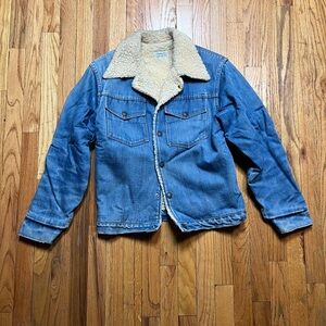Madewell Blue Denim Jacket with Cream Sherpa Collar